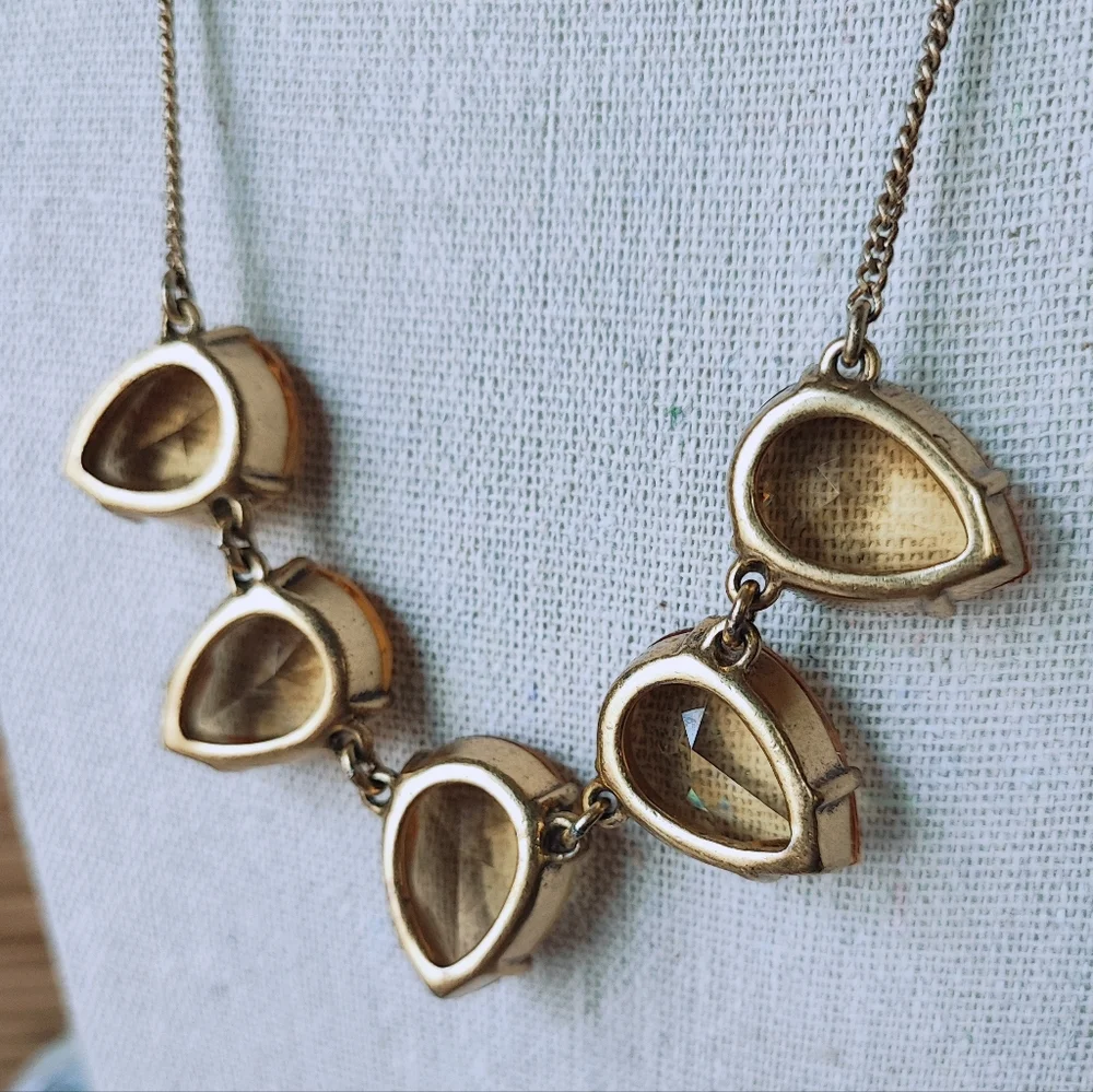 J. Crew Brand Signed Teardrop Faceted Golden Honey Acrylic Statement Necklace